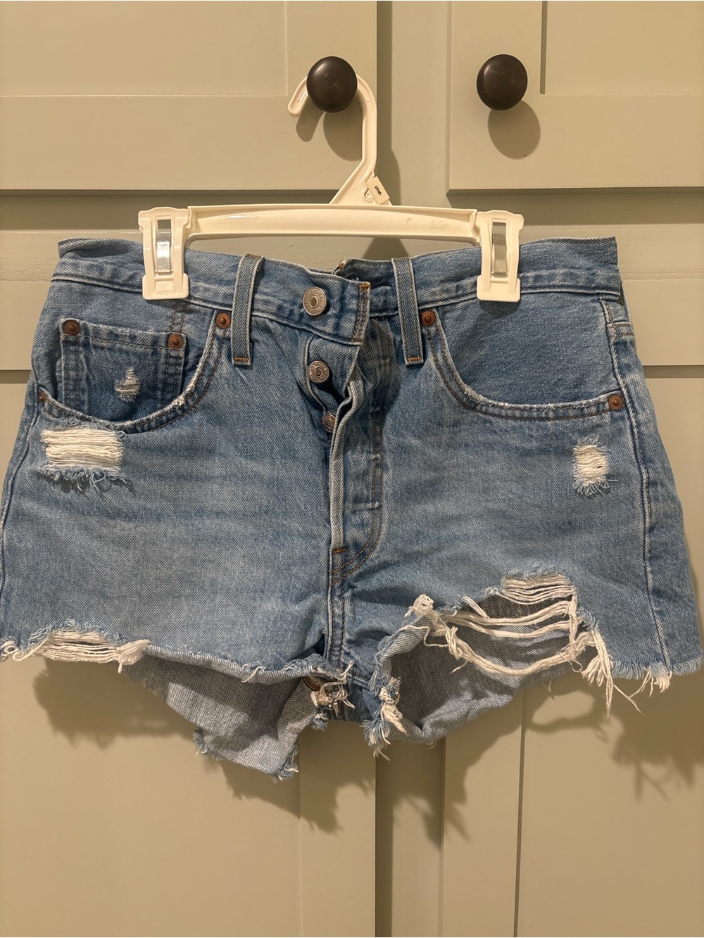 Levi's Light Blue Distressed Denim Cutoff Shorts